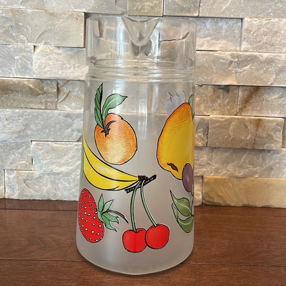 1980s Frosted Glass Fruit Pitcher Made In France - Picture 3 of 7